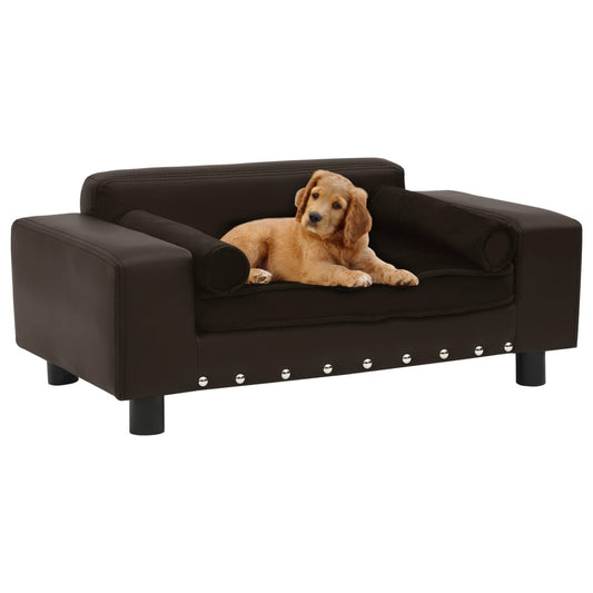 NNEVL Dog Sofa Brown 81x43x31 cm Plush and Faux Leather-0
